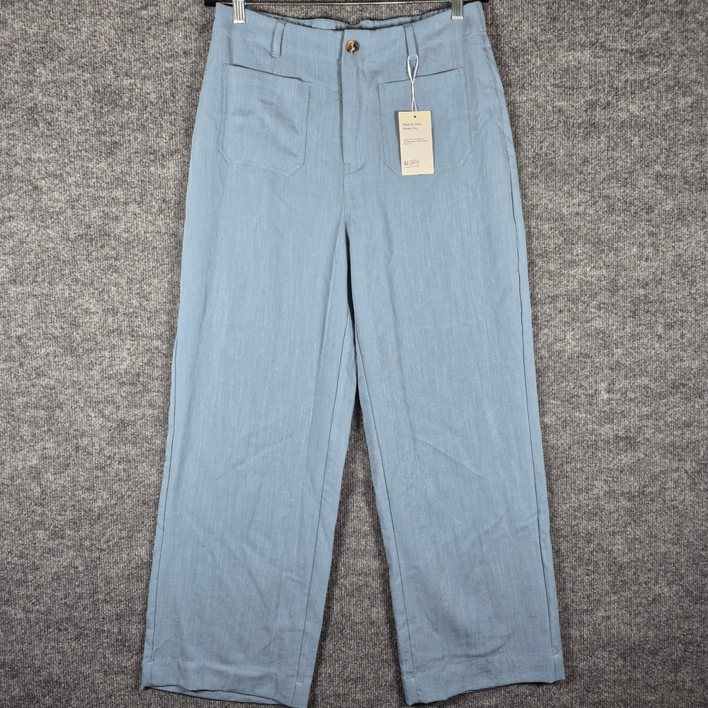 Halara Wide Leg Pants High Rise Viscose Blend L Blue Womens